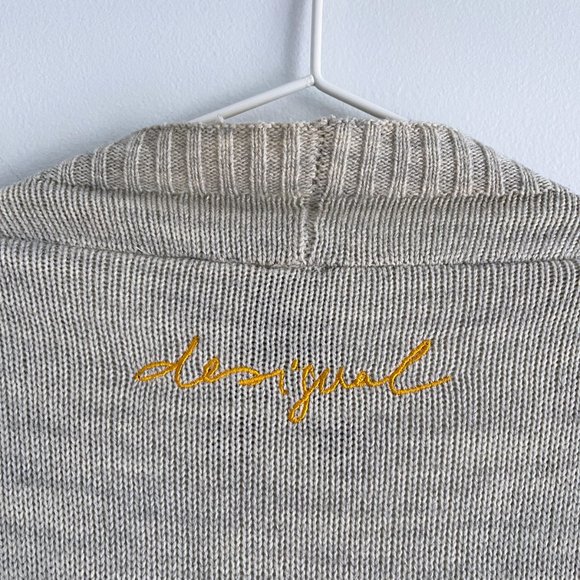 Desigual Asymmetric Open Knit Long Cardigan Colorful Geometric Belt Sweater Sz M - Picture 11 of 12